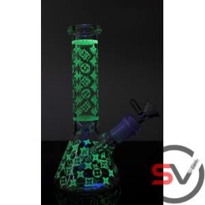 DESIGNER GLASS BEAKER With ICE CATCHER 8inch (GLOW IN DARK)
